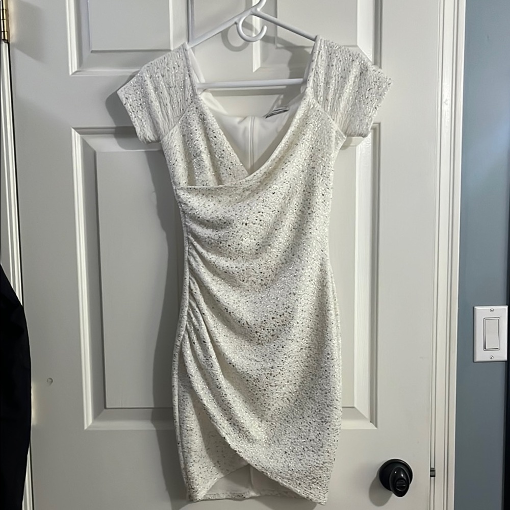 Dainty Hooligan White Asymmetrical Ruched Mini Dress